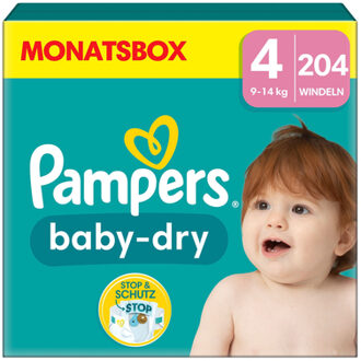 Pampers Baby-Dry luiers, maat 4, 9-14 kg, maandbox (1 x 204 luiers)