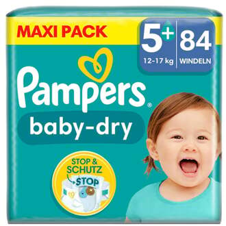 Pampers Baby-Dry luiers, maat 5+, 12-17 kg, Maxi Pack (1 x 84 luiers)