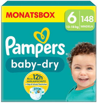 Pampers Baby-Dry luiers, maat 6, 13-18 kg, maandbox (1 x 148 luiers)
