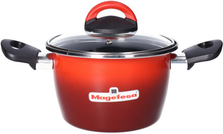 Pan - met glazen deksel - rood - 20 cm - 3 liter - RVS - kookpan - soeppan - pannen Cuenca