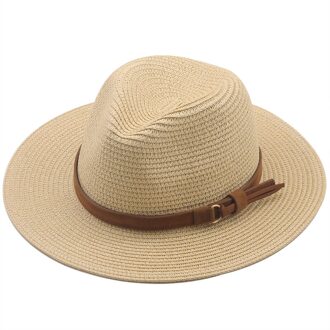 Panama Hoed Zomer Zon Hoeden Voor Vrouwen Mannen Strand Strooien Hoed Mode Uv Zon Bescherming Reizen Cap Chapeu Feminino beige