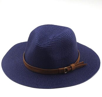Panama Hoed Zomer Zon Hoeden Voor Vrouwen Mannen Strand Strooien Hoed Mode Uv Zon Bescherming Reizen Cap Chapeu Feminino blauw