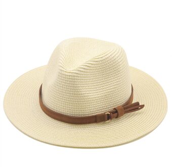 Panama Hoed Zomer Zon Hoeden Voor Vrouwen Mannen Strand Strooien Hoed Mode Uv Zon Bescherming Reizen Cap Chapeu Feminino melkachtig wit