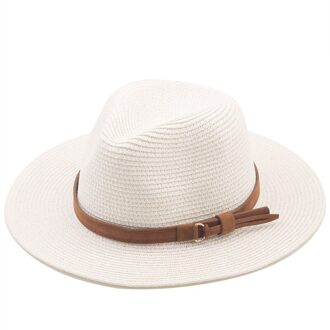 Panama Hoed Zomer Zon Hoeden Voor Vrouwen Mannen Strand Strooien Hoed Mode Uv Zon Bescherming Reizen Cap Chapeu Feminino wit