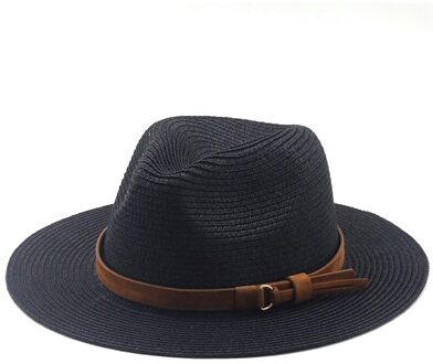 Panama Hoed Zomer Zon Hoeden Voor Vrouwen Mannen Strand Strooien Hoed Mode Uv Zon Bescherming Reizen Cap Chapeu Feminino zwart