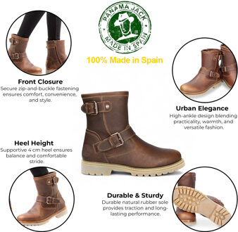 Panama Jack Felina B33 Bark waterdichte enkellaarsjes met gesp voor dames Donker Bruin