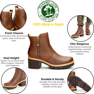 Panama Jack Pauline B9 Bark waterdichte leren enkellaarsjes met hak voor dames Bruin