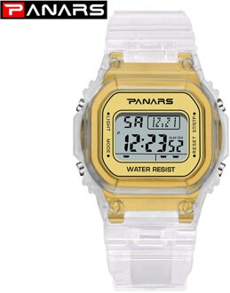 Panars Mode Dames Horloges Voor Vrouwen Led Digitale Sport Dames Horloge 50M Waterdichte Horloge Alarm Relogio Feminino transparant goud