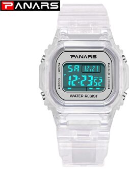 Panars Mode Dames Horloges Voor Vrouwen Led Digitale Sport Dames Horloge 50M Waterdichte Horloge Alarm Relogio Feminino transparant wit