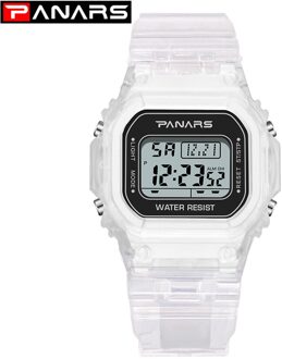 Panars Mode Dames Horloges Voor Vrouwen Led Digitale Sport Dames Horloge 50M Waterdichte Horloge Alarm Relogio Feminino transparant zwart