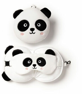 Panda knuffel/reiskussen/slaapmasker - 2-in-1 set - voor kinderen