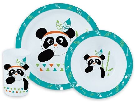 Panda kunststof serviesset 3-delig bord/diep bord/beker voor kinderen