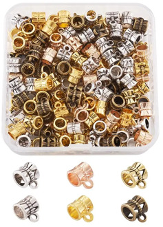 pandahall 180pcs/box Alloy Hanger Links Bail Beads Column and Barrel, Antique Bronze Golden Light Gold for Jewelry Making DIY