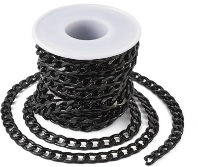 pandahall Aluminum Twisted Chains Black Curb Chains for Necklaces Bracelets Jewelry Making Unwelded 12x7x2mm 5m/roll