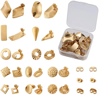 pandahall DIY Jewelry Kits 304 Stainless Steel Stud Earring Findings with Loop and Ear Nuts/Earring Backs Mixed Shape 24pcs/set