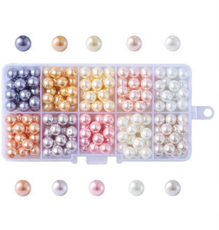 pandahall Mixed 10 Colors 8mm Pearlized Round Glass Pearl Beads for Jewelry Making DIY Hole: 1mm; about 23pcs/color, 230pcs/box
