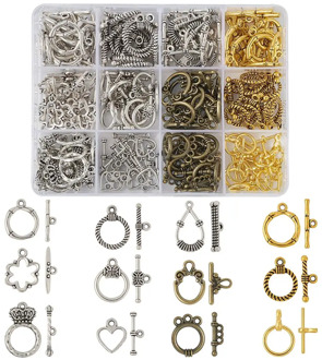 pandahall Mixed Shapes Tibetan Style Alloy Toggle Clasps for Jewelry Making DIY Mixed Color 120sets/box