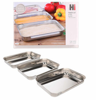 Paneerset van 6x stuks - roestvrijstaal - 22 x 15 cm