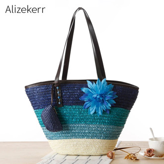 Panelled Flower Handmade Straw Bag Women Summer Large Colourful Beach Bag Wicker Ladies Casual Tote Purses And Handbags Holiday