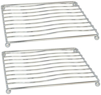 Pannen onderzetter - 2x - metaal - zilver - 17 x 17 cm - pannen/ovenschalen onderzetter
