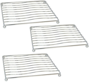 Pannen onderzetter - 3x - metaal - zilver - 17 x 17 cm - pannen/ovenschalen onderzetter