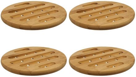 pannen onderzetter - 4x - rond - bruin - D18 cm - van bamboe