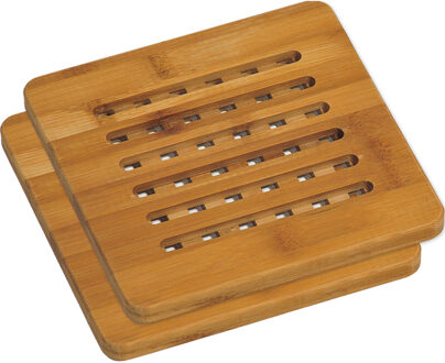 Pannen onderzetter van bamboe - 2x - 19 x 19 cm - Vierkant - Houten onderzetters