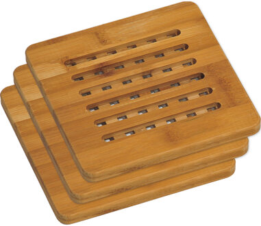 Pannen onderzetter van bamboe - 3x - 19 x 19 cm - Vierkant - Houten onderzetters