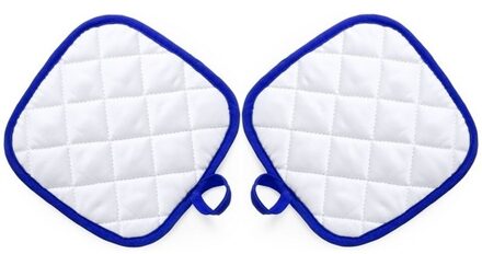 Pannenlap - 2x - wit/blauw - 17 x 17 cm - Koken - Pannenlappen - ophanglus
