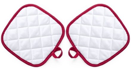 Pannenlap - 2x - wit/rood - 17 x 17 cm - Koken - Pannenlappen - ophanglus