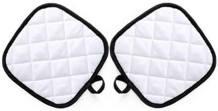 Pannenlap - 2x - wit/zwart - 17 x 17 cm - Koken - Pannenlappen - ophanglus