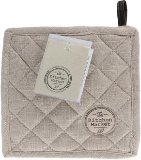 Pannenlap katoen met leer 20x20cm Beige