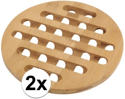 Pannenonderzetter - 2x - bamboe hout - D20 x H1 cm - hittebestendig