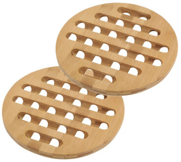 Pannenonderzetter - 2x - bamboe hout - D20 x H1 cm - hittebestendig