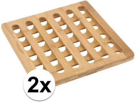 Pannenonderzetter - 2x - bamboe hout - L20 x B20 x H1 cm - hittebestendig Bruin