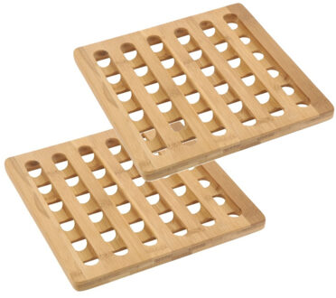 Pannenonderzetter - 2x - bamboe hout - L20 x B20 x H1 cm - hittebestendig