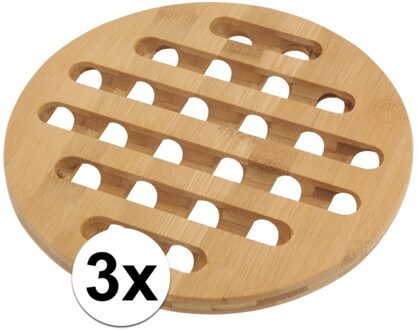 Pannenonderzetter - 3x - bamboe hout - D20 x H1 cm - hittebestendig Bruin