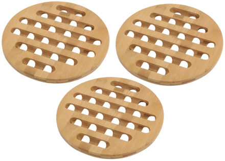 Pannenonderzetter - 3x - bamboe hout - D20 x H1 cm - hittebestendig