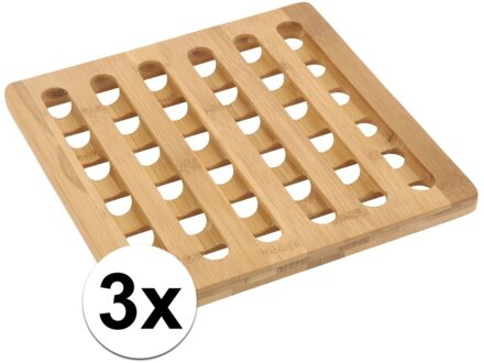 Pannenonderzetter - 3x - bamboe hout - L20 x B20 x H1 cm - hittebestendig