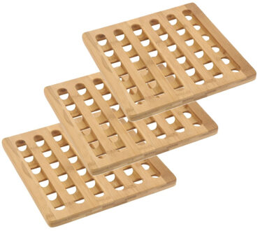 Pannenonderzetter - 3x - bamboe hout - L20 x B20 x H1 cm - hittebestendig