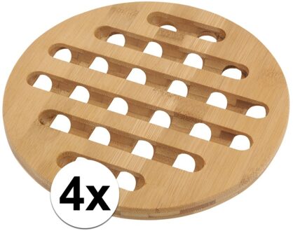 Pannenonderzetter - 4x - bamboe hout - D20 x H1 cm - hittebestendig Bruin