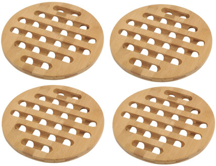 Pannenonderzetter - 4x - bamboe hout - D20 x H1 cm - hittebestendig