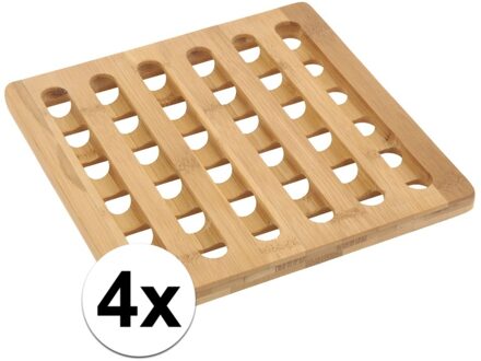 Pannenonderzetter - 4x - bamboe hout - L20 x B20 x H1 cm - hittebestendig