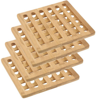 Pannenonderzetter - 4x - bamboe hout - L20 x B20 x H1 cm - hittebestendig
