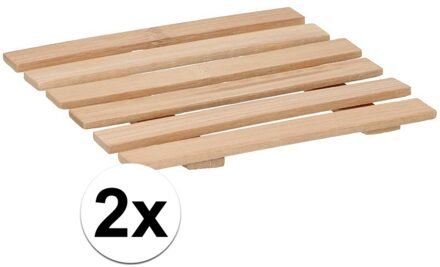 Pannenonderzetter - bamboe - 2x stuks - 17 x 17 cm - tafel onderlegger Bruin