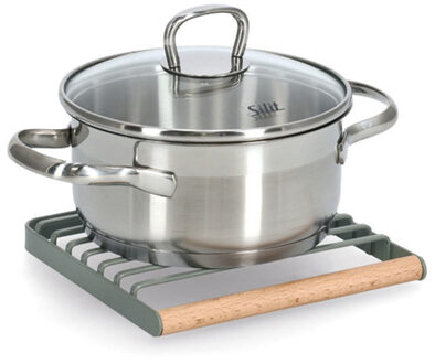 Pannenonderzetter - groen - metaal/hout - 18 x 18 cm