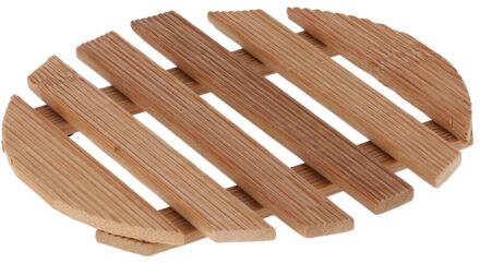 Pannenonderzetter van hout rond 15 x 15 cm - Panonderzetters Beige