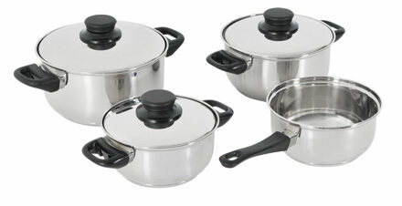 Pannenset - 4-delig - RVS - met deksels - 3 kookpannen - 1 steelpannetje