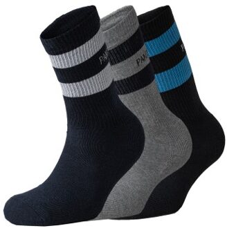 Panos Emporio 3 stuks Sports Stripe Crew Sock * Actie * Versch.kleure/Patroon,Zwart,Grijs - One Size