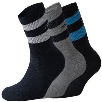 Panos Emporio 3 stuks Sports Stripe Crew Sock Versch.kleure/Patroon,Zwart,Grijs - One Size